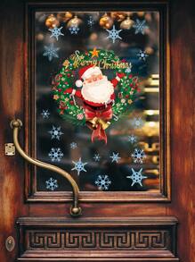 1pc Christmas Wreath & Santa Print Wall Sticker - Multicolor - View 1