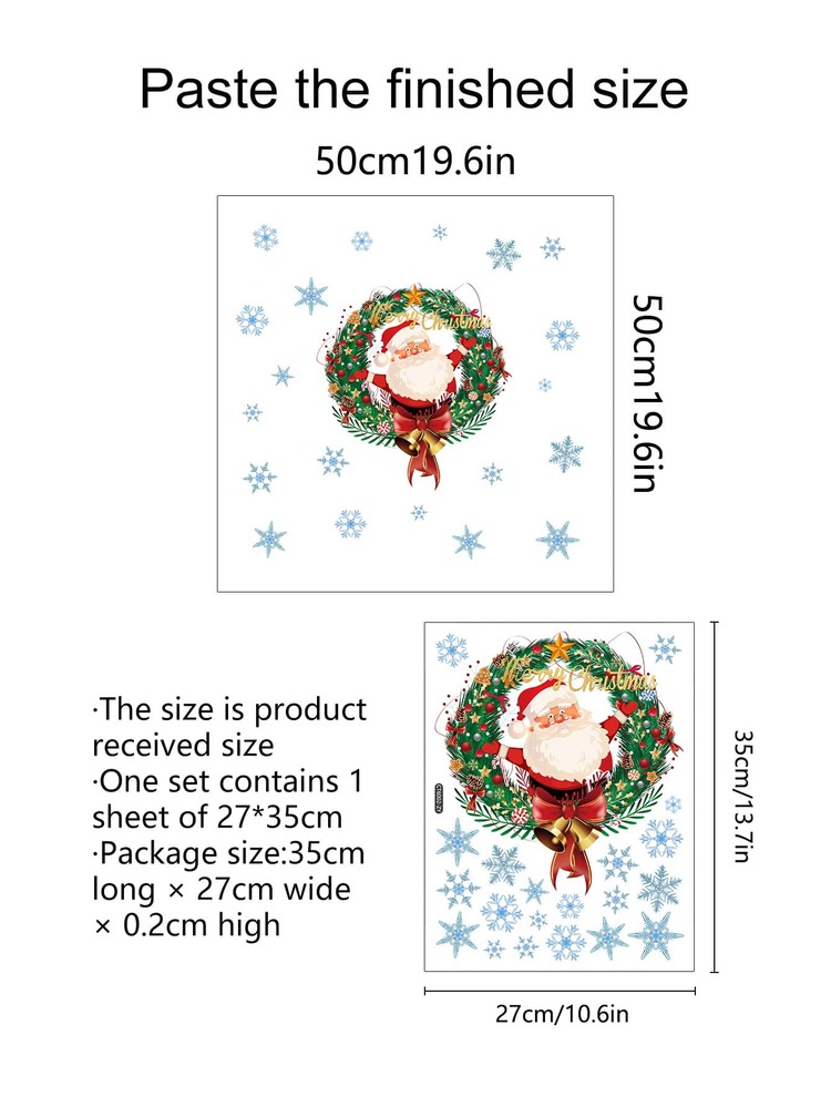 1pc Christmas Wreath & Santa Print Wall Sticker - Multicolor - View 3