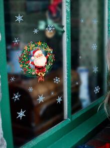 1pc Christmas Wreath & Santa Print Wall Sticker - Multicolor - View 4