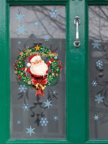 1pc Christmas Wreath & Santa Print Wall Sticker - Multicolor - View 6