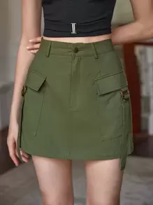 SHEIN MOD Solid D-ring Belted Cargo Skirt - Army Green - View 1