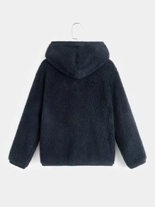 SHEIN Boys Zip Up Hooded Teddy Jacket - Navy Blue - View 2