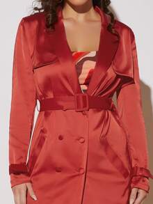 SHEIN BAE Lapel Collar Button Front Trench Coat - Red - View 4