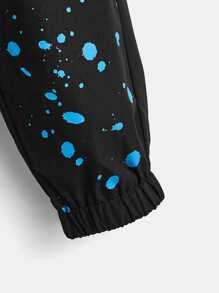 SHEIN 男孩表情圖案彈性腰帶長褲 - 黑色 - 查看 4