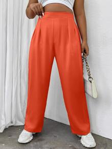 Flirla Plus High Waist Plicated Detail Trousers - Orange - View 1