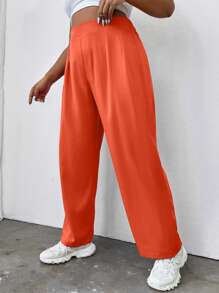 Flirla Plus High Waist Plicated Detail Trousers - Orange - View 3