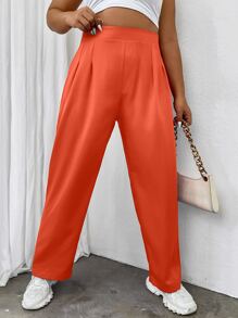 Flirla Plus High Waist Plicated Detail Trousers - Orange - View 6