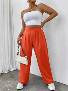 Flirla Plus High Waist Plicated Detail Trousers - Orange - View 7