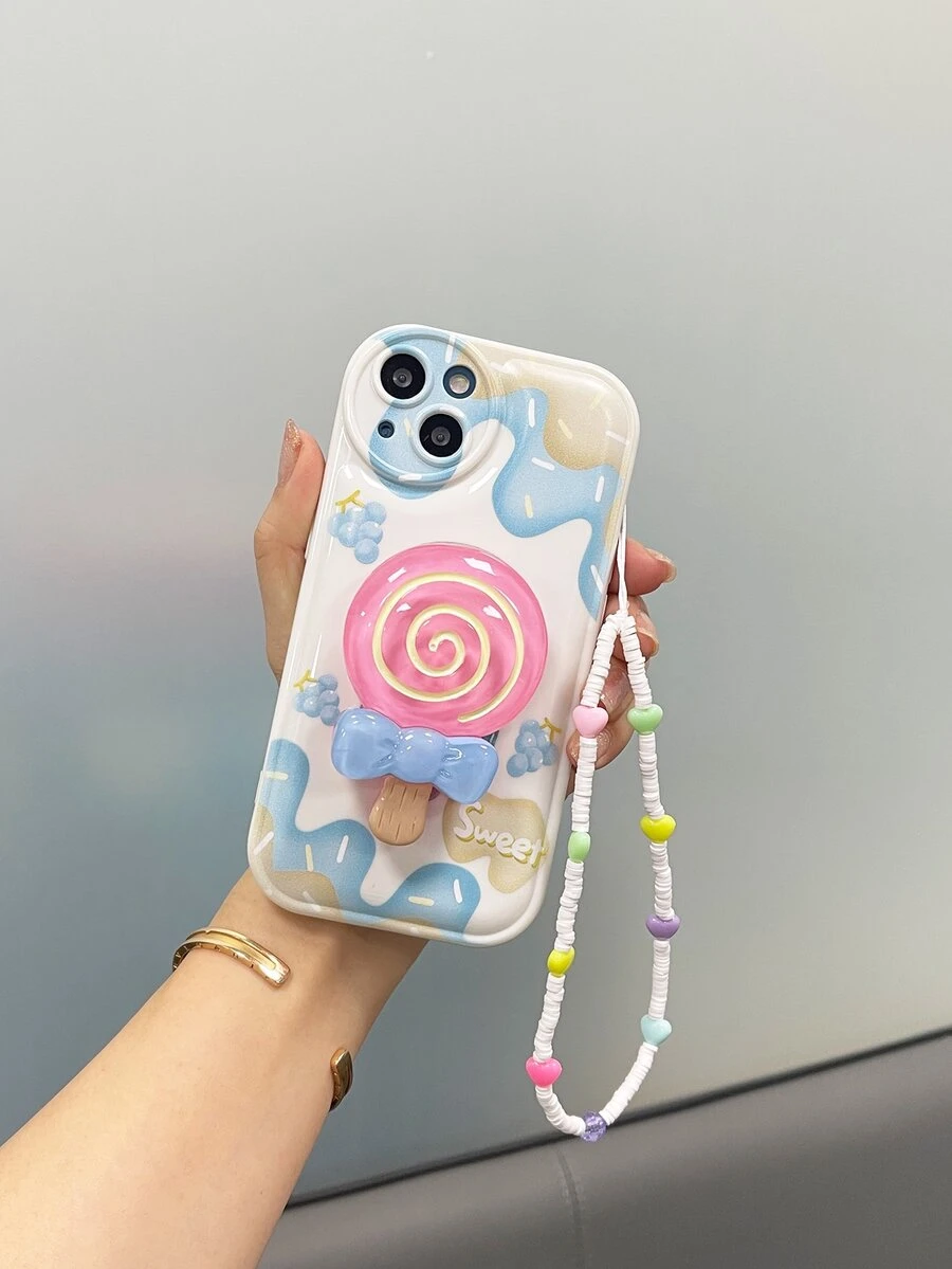 Grape Print Phone Case With Stand-Out Phone Grip & Lanyard - Multicolor - View 1