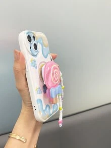 Grape Print Phone Case With Stand-Out Phone Grip & Lanyard - Multicolor - View 2
