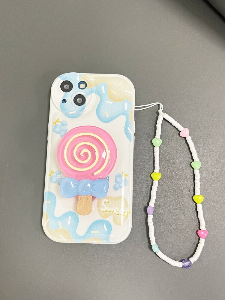 Grape Print Phone Case With Stand-Out Phone Grip & Lanyard - Multicolor - View 4