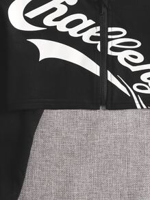 SHEIN Tween Girl Letter Graphic Crop Sweatshirt & Dollar Print Cami Dress Set - Black and White - View 3