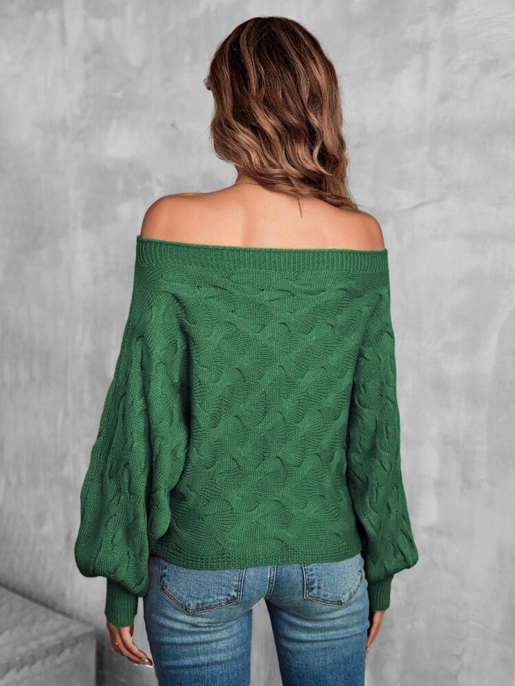SHEIN LUNE Jersey de hombros descubiertos de manga murciélago con textura - Verde - Añade 2