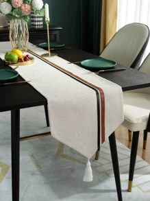 Contrast PU Tassel Decor Table Runner - Beige - View 1