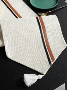 Contrast PU Tassel Decor Table Runner - Beige - View 4
