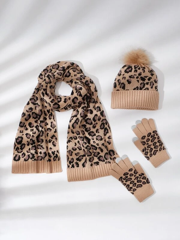 leopard print scarf and gloves