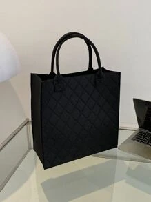 衍縫毛氈手提托特包 - 黑色 - 查看 1