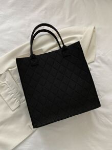 衍縫毛氈手提托特包 - 黑色 - 查看 2