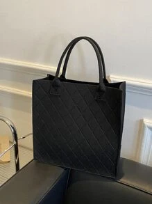 衍縫毛氈手提托特包 - 黑色 - 查看 6