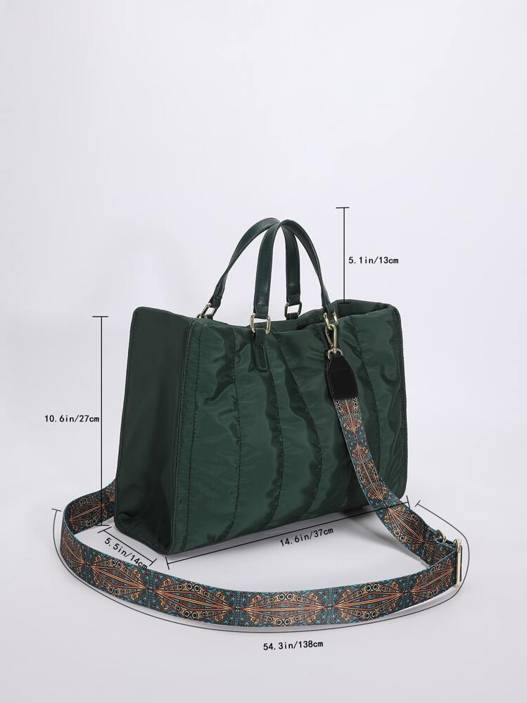 尼龙泡泡绣花手提包，欧美时尚女士单肩包，冬季加垫绗缝手提包 - 綠色 - 查看 3