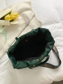 尼龙泡泡绣花手提包，欧美时尚女士单肩包，冬季加垫绗缝手提包 - 綠色 - 查看 5