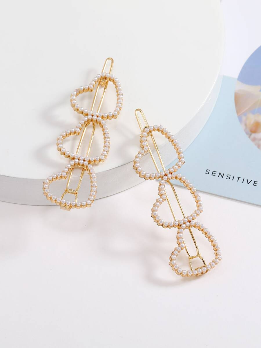 2入組珍珠愛心裝飾髮夾