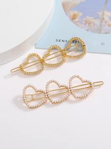 2入組珍珠愛心裝飾髮夾