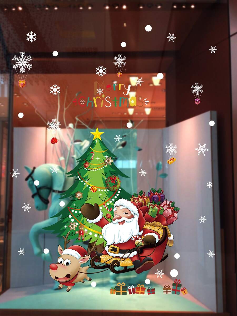 2pcs Christmas Cartoon Graphic Wall Sticker - Multicolor - View 1