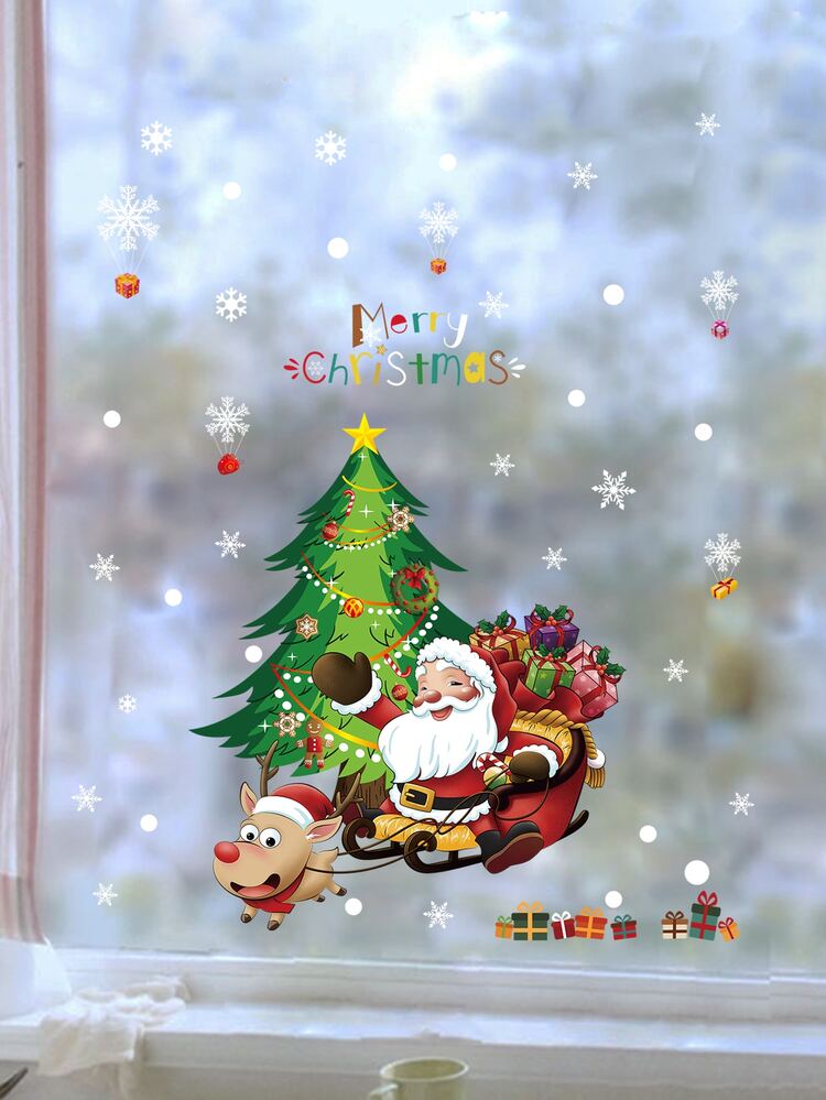 2pcs Christmas Cartoon Graphic Wall Sticker - Multicolor - View 5