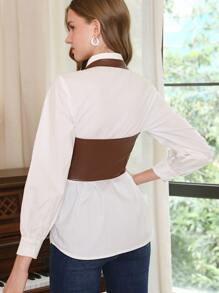 SHEIN MOD Button Front Halter Brown Leather Asymmetrical Hem Butterfly Top - Coffee Brown - View 7