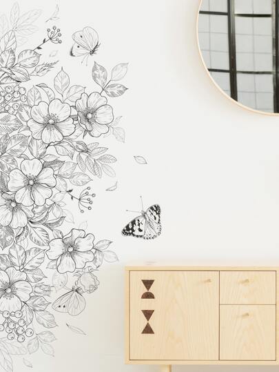 1入組花和蝴蝶印花牆貼