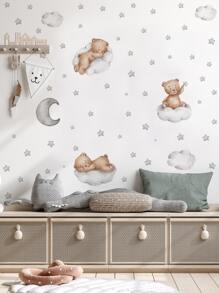 4入組夜光卡通小熊和雲朵圖案牆貼 - 彩色 - 查看 2