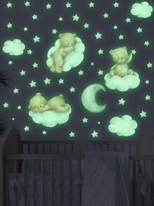 4入組夜光卡通小熊和雲朵圖案牆貼 - 彩色 - 查看 3