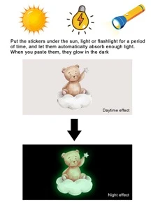 4入組夜光卡通小熊和雲朵圖案牆貼 - 彩色 - 查看 4