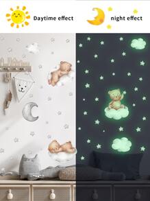 4入組夜光卡通小熊和雲朵圖案牆貼 - 彩色 - 查看 5
