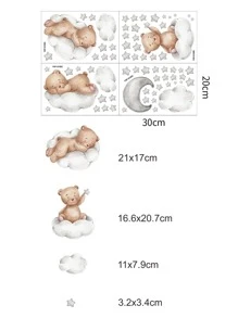 4入組夜光卡通小熊和雲朵圖案牆貼 - 彩色 - 查看 6