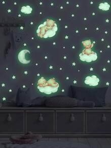 4入組夜光卡通小熊和雲朵圖案牆貼 - 彩色 - 查看 7