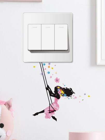 1pc Figure Graphic Switch Outlet Wall Sticker, Self Adhesive Switch Decoration Decal For Home Decor, Stickers, Wall Decal, Vinyl Decal For Home Decorations, Spring Decoration Items Refresh Your Home, Festival Decoration Stickers Gifts Birthday Graduation