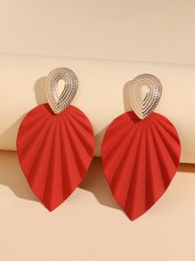 雙色樹葉裝飾耳墜 - 紅色 - 查看 1