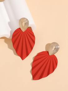 雙色樹葉裝飾耳墜 - 紅色 - 查看 2