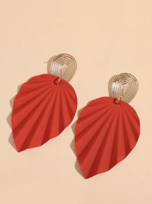 雙色樹葉裝飾耳墜 - 紅色 - 查看 4