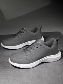 男士字母細節前綁帶跑步鞋 - 灰色 - 查看 1