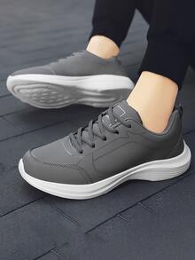 男士字母細節前綁帶跑步鞋 - 灰色 - 查看 4