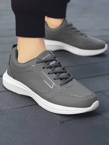 男士字母細節前綁帶跑步鞋 - 灰色 - 查看 6