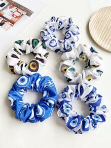 5pcs Women Evil Eye Pattern Hair Scrunchies, Fashion Versatile Elegant Simple Plain Color Hair Ties, Suitable For Daily Outing, Casual, Party, Commuting, Beach Holiday, Ponytail, Bun, Washing Face, Makeup, Outfit Accessories Scrunchy Hair Ties Makeup Home Gym Woman Accessories Head Accessories - Multicolor - View 2