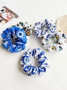 5pcs Women Evil Eye Pattern Hair Scrunchies, Fashion Versatile Elegant Simple Plain Color Hair Ties, Suitable For Daily Outing, Casual, Party, Commuting, Beach Holiday, Ponytail, Bun, Washing Face, Makeup, Outfit Accessories Scrunchy Hair Ties Makeup Home Gym Woman Accessories Head Accessories - Multicolor - View 3