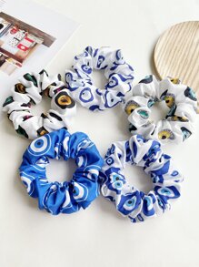 5pcs Women Evil Eye Pattern Hair Scrunchies, Fashion Versatile Elegant Simple Plain Color Hair Ties, Suitable For Daily Outing, Casual, Party, Commuting, Beach Holiday, Ponytail, Bun, Washing Face, Makeup, Outfit Accessories Scrunchy Hair Ties Makeup Home Gym Woman Accessories Head Accessories - Multicolor - View 4