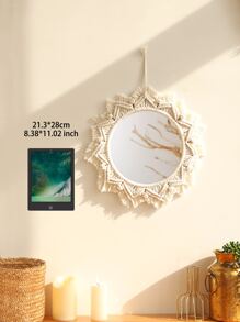 1 tấm gương treo tường Macrame, Gương Boho, Gương trang trí, Gương Boho để trang trí tường, Gương treo tường, Gương tròn, Gương lớn, Gương phòng tắm treo tường, Gương tròn để trang trí tường, Gương Acrylic trang trí thủ công tròn Boho Fringe cho căn hộ Phòng khách Phòng ngủ Phòng trẻ em Trang trí nhà cửa, Trang trí nhà cửa, Trang trí phòng, Trang trí tường - Màu be - Xem 8