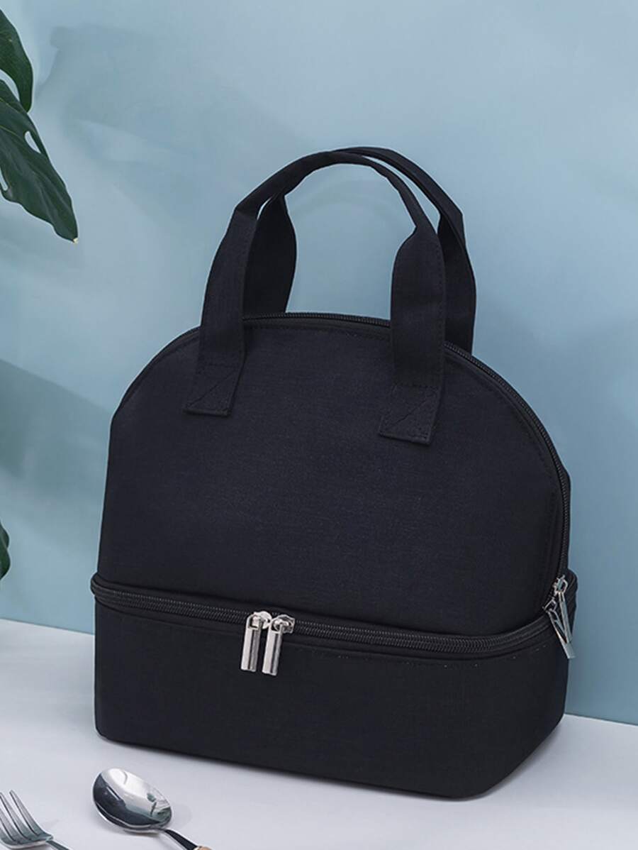 1pc Portable Plain Lunch Bag - Black - View 1