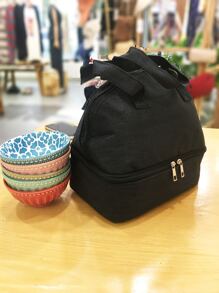 1pc Portable Plain Lunch Bag - Black - View 2